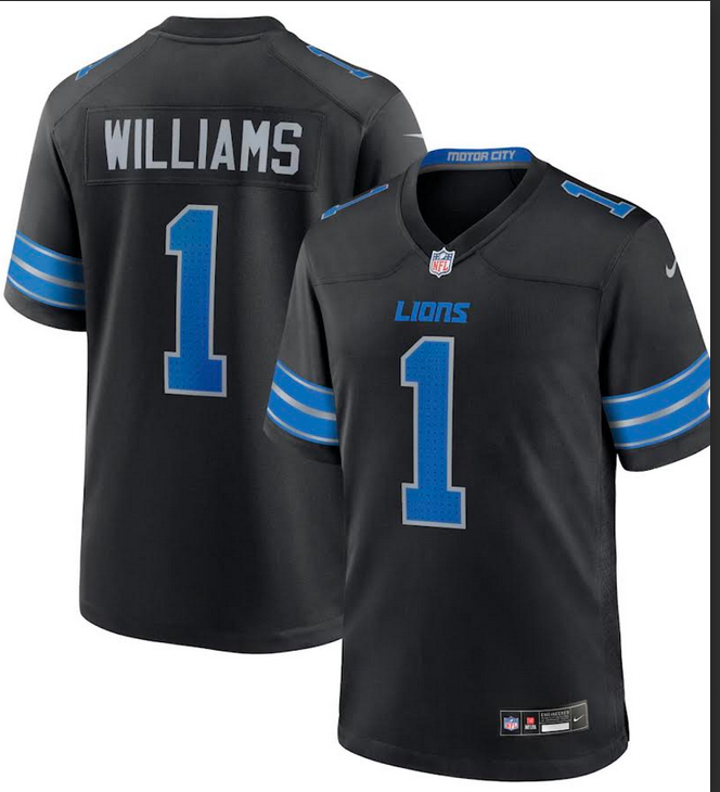 Men Detroit Lions #1 Jameson Williams black 2025 Nike NFL jersey->youth mlb jersey->Youth Jersey